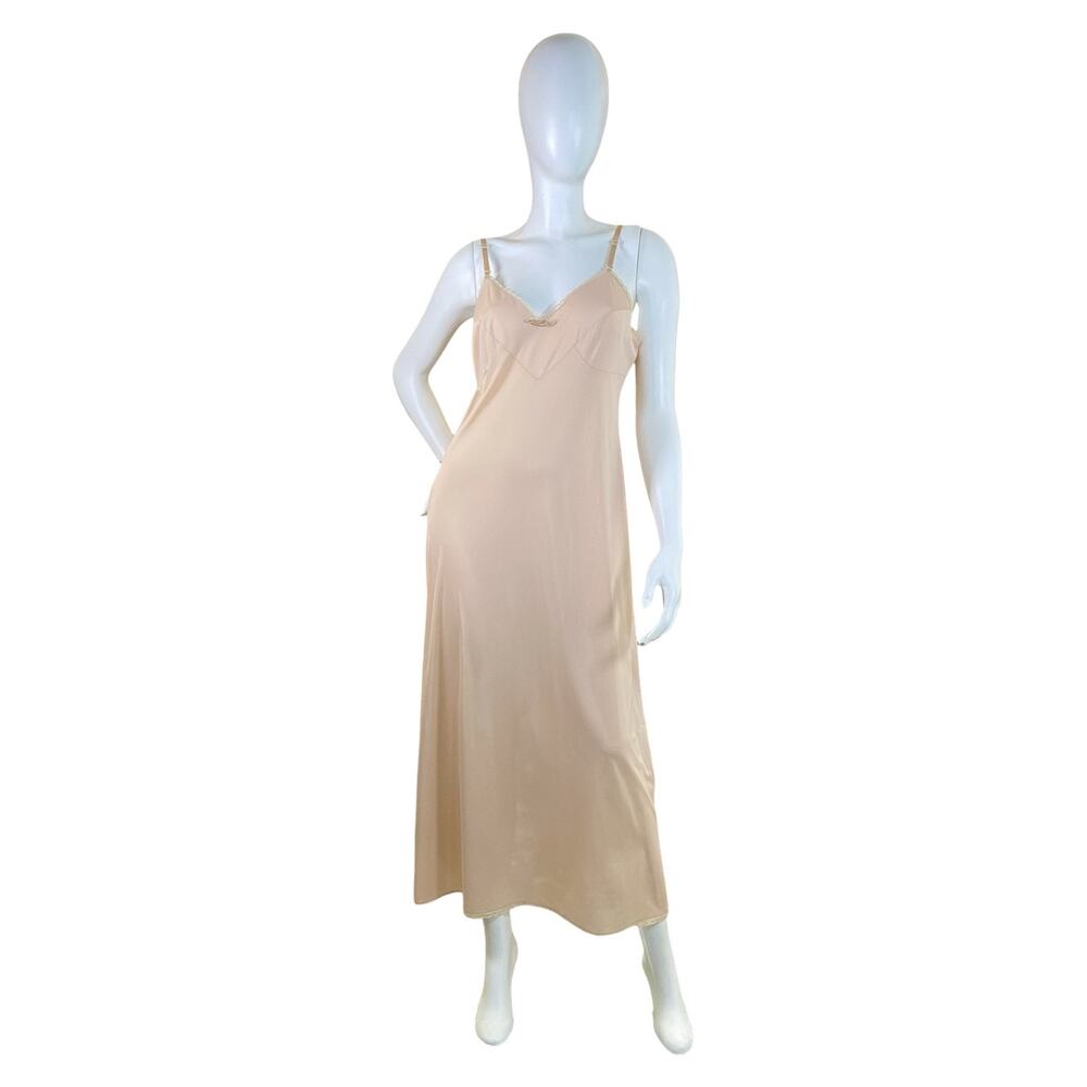 1970s Vassarette Nude Slip Dress Antron Nylon Lace Nightgown | Vintage Lingerie
